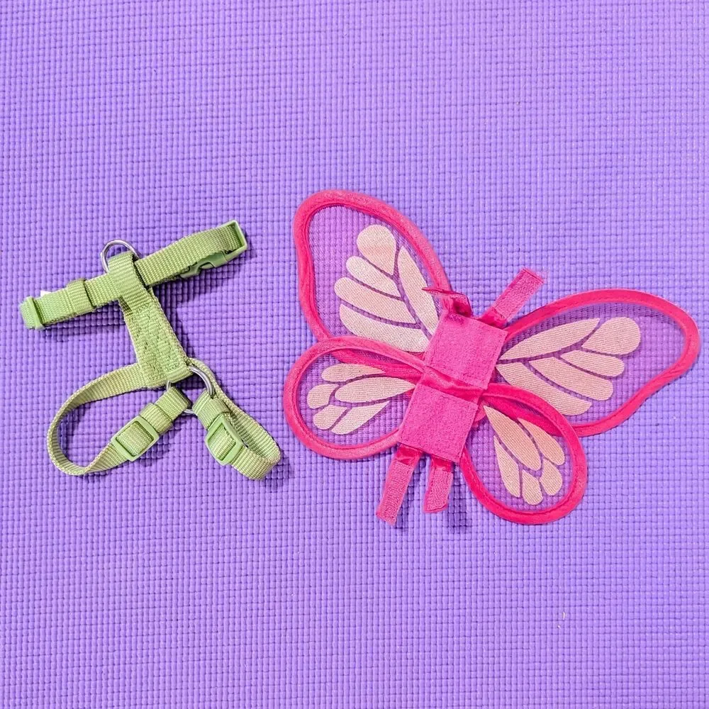 Pink and Gold Sparkle Butterfly Green Dog Harness Size XS/S